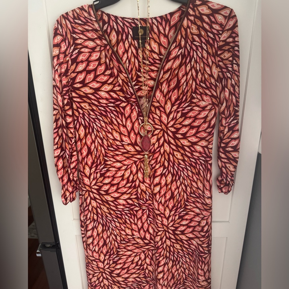 NWOT Women’s Coral dress w/ gold zipper bundled w/ faux jewelry